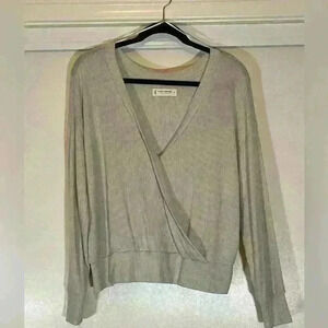 Lucky Brand Sweater Women's XS Wrap Ribbed Knit Stretchy Light Grey